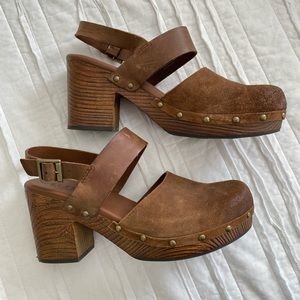 Korks Suede & Leather Slingback Clog Heels